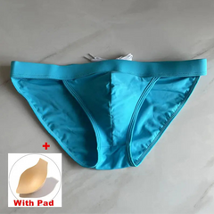 Sky blue Men’s Clean Slate Swim Briefs with pad - pridevoyageshop.com - gay men’s sexy swim briefs, trunks, board shorts, and bikinis