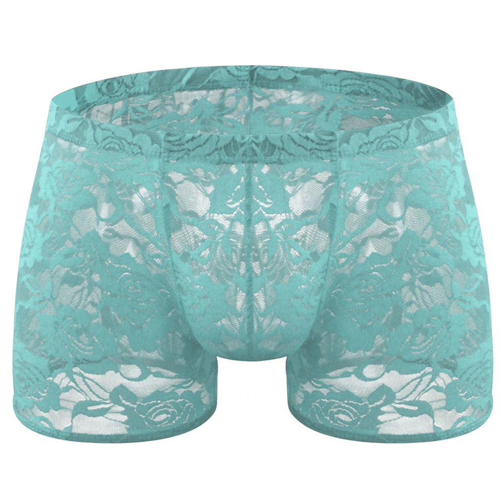 Sky blue Men’s Floral Fetish Lace Boxers - pridevoyageshop.com - gay men’s thongs, boxers, briefs and jockstraps