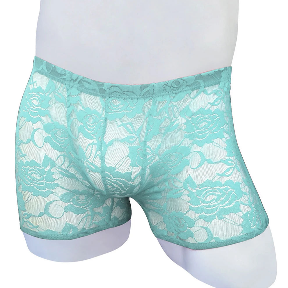 Sky blue Men’s Floral Fetish Lace Boxers - pridevoyageshop.com - gay men’s thongs, boxers, briefs and jockstraps