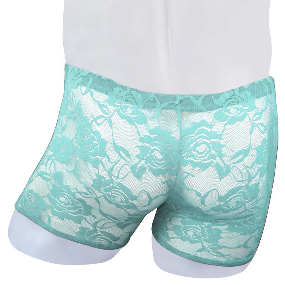 Sky blue Men’s Floral Fetish Lace Boxers - pridevoyageshop.com - gay men’s thongs, boxers, briefs and jockstraps