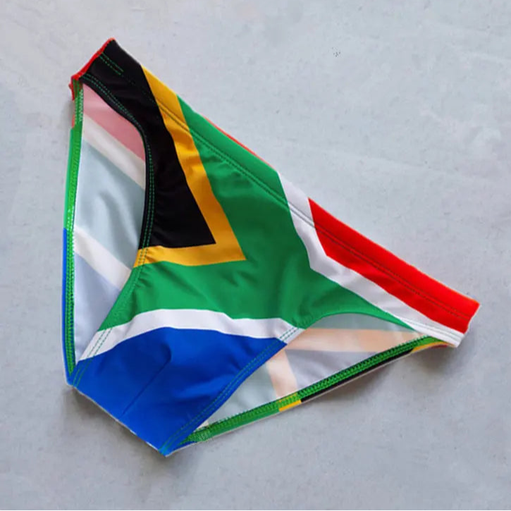 South Africa Flag flag Men’s World Tour Bikini Swim Briefs - pridevoyageshop.com - gay men’s sexy swim briefs, trunks, board shorts, and bikinis