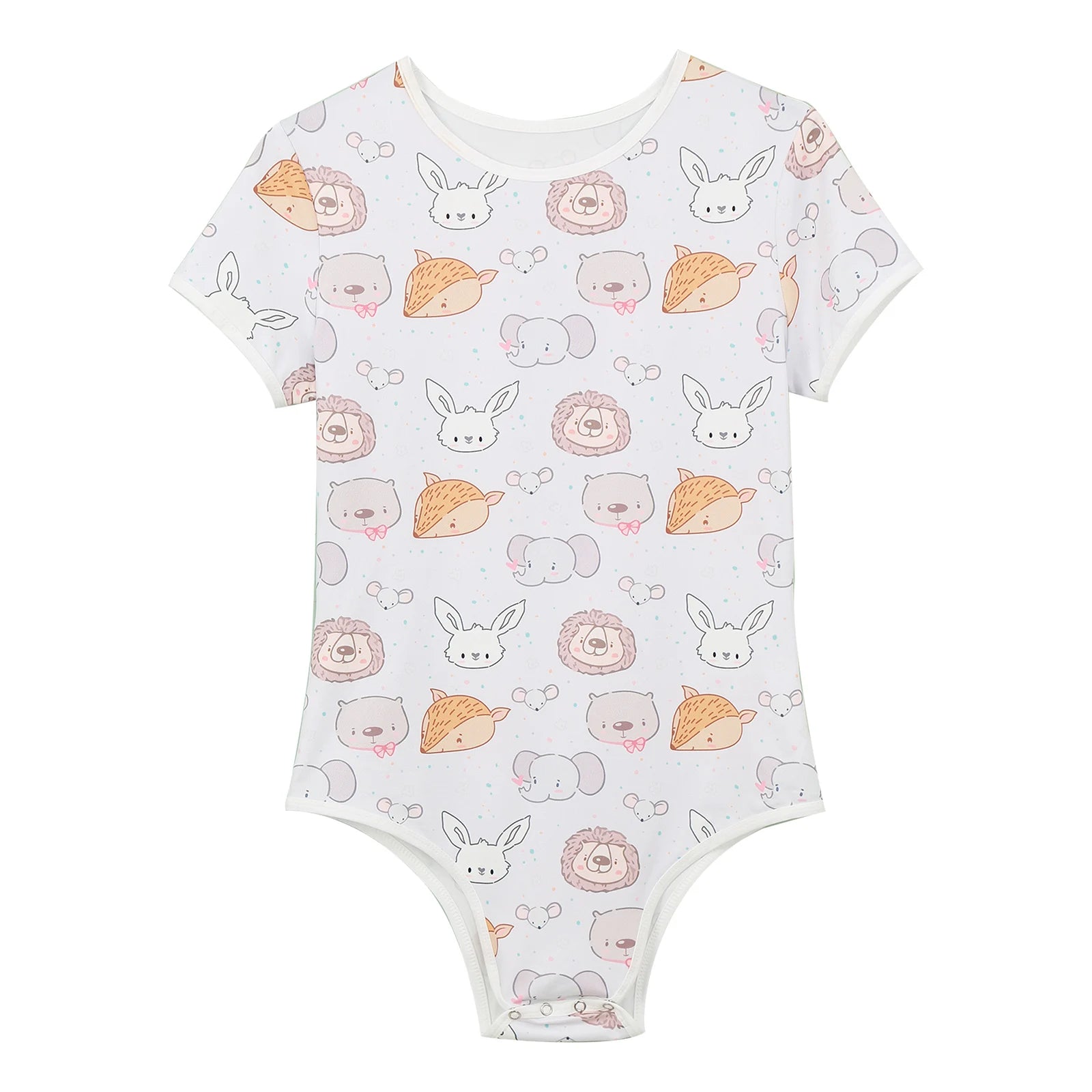 Sweet & Cheeky Daddy’s Boy Printed Onesie flat layout, pink cartoon print, soft stretch fabric, baby-boy vibe – pridevoyageshop.com – gay men’s harness, lingerie and fetish wear