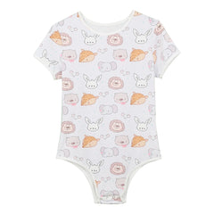 Sweet & Cheeky Daddy’s Boy Printed Onesie flat layout, pink cartoon print, soft stretch fabric, baby-boy vibe – pridevoyageshop.com – gay men’s harness, lingerie and fetish wear