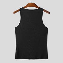 The Big Reveal Zip Tank in Black laid flat showing zip front structure and stretch athletic fabric pridevoyageshopcom gay mens gym tank tops mesh tank tops activewear club tops fashion tops