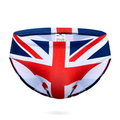 UK flag Men’s Flagged & Fitted Low Rise Swim Briefs - pridevoyageshop.com - gay men’s sexy swim briefs, trunks, board shorts, and bikinis