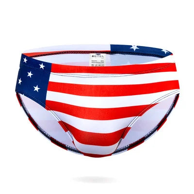 US flag Men’s Flagged & Fitted Low Rise Swim Briefs - pridevoyageshop.com - gay men’s sexy swim briefs, trunks, board shorts, and bikinis