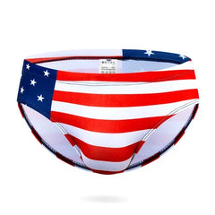 US flag Men’s Flagged & Fitted Low Rise Swim Briefs - pridevoyageshop.com - gay men’s sexy swim briefs, trunks, board shorts, and bikinis