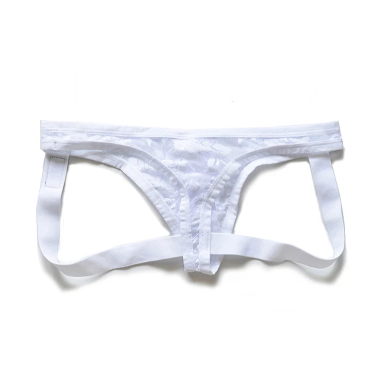 White DM Men’s Lace Fuck Jockstrap - pridevoyageshop.com - gay men’s thongs, boxers, briefs and jockstraps