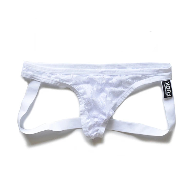 White DM Men’s Lace Fuck Jockstrap - pridevoyageshop.com - gay men’s thongs, boxers, briefs and jockstraps