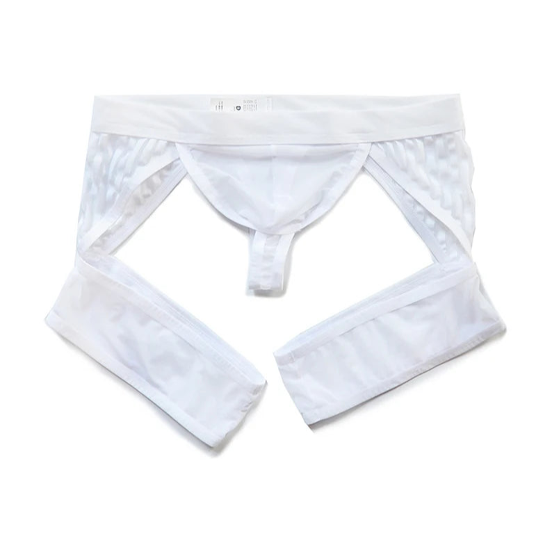 White DM Men’s Striped Garter Thong - pridevoyageshop.com - gay men’s thongs, boxers, briefs and jockstraps