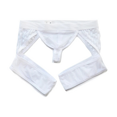 White DM Men’s Striped Garter Thong - pridevoyageshop.com - gay men’s thongs, boxers, briefs and jockstraps