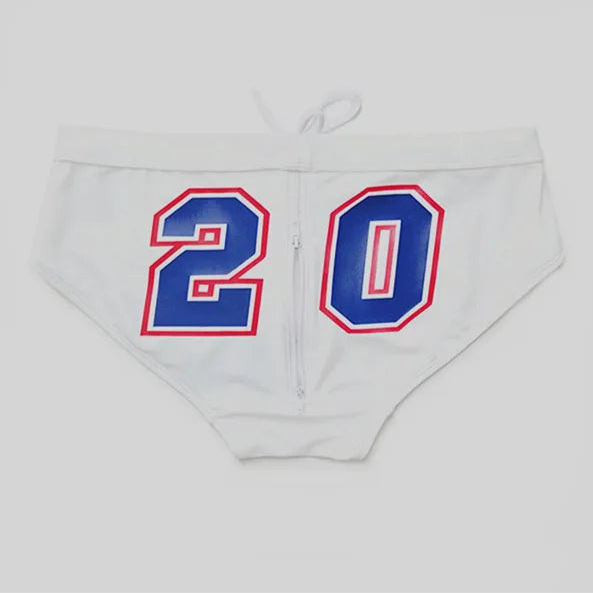 White Men’s Backdoor Access Zipper Swim Briefs - pridevoyageshop.com - gay men’s sexy swim briefs, trunks, board shorts, and bikinis