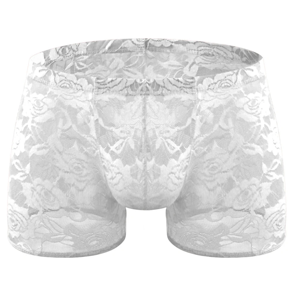 White Men’s Floral Fetish Lace Boxers - pridevoyageshop.com - gay men’s thongs, boxers, briefs and jockstraps