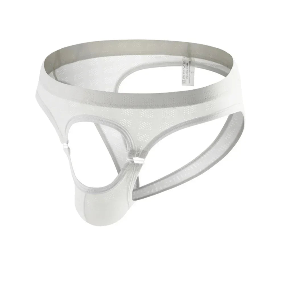 White Men’s Mesh Cutout Jockstrap - pridevoyageshop.com - gay men’s thongs, boxers, briefs and jockstraps