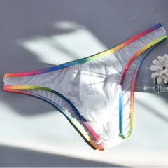 White Men’s Rainbow Trim Pride Mini Brief - pridevoyageshop.com - gay men’s thongs, boxers, briefs and jockstraps