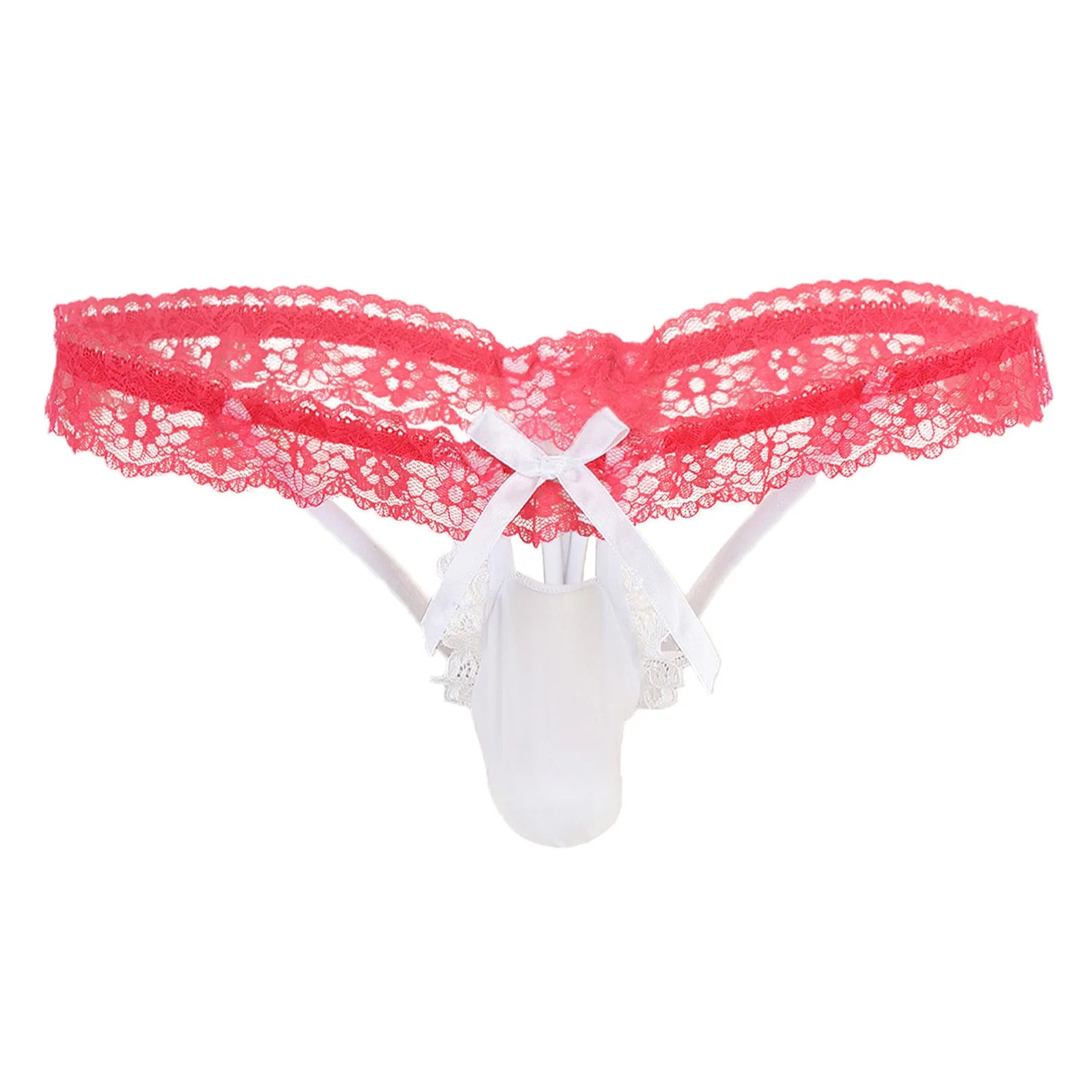 White Men’s Sissy Bow Lace Ruffle Thong - pridevoyageshop.com - gay men’s thongs, boxers, briefs and jockstraps