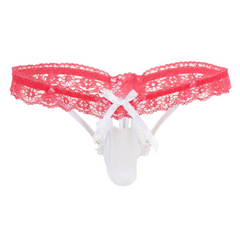White Men’s Sissy Bow Lace Ruffle Thong - pridevoyageshop.com - gay men’s thongs, boxers, briefs and jockstraps