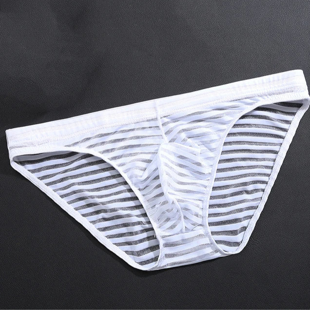 White Men’s Striped Skin-Tease Briefs - pridevoyageshop.com - gay men’s thongs, boxers, briefs and jockstraps