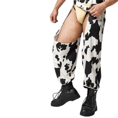 a sexy gay man in Wild Cow Print Open Chaps - Men's Activewear, gym short, sport shorts, running shorts- pridevoyageshop.com