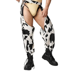 a sexy gay man in Wild Cow Print Open Chaps - Men's Activewear, gym short, sport shorts, running shorts- pridevoyageshop.com