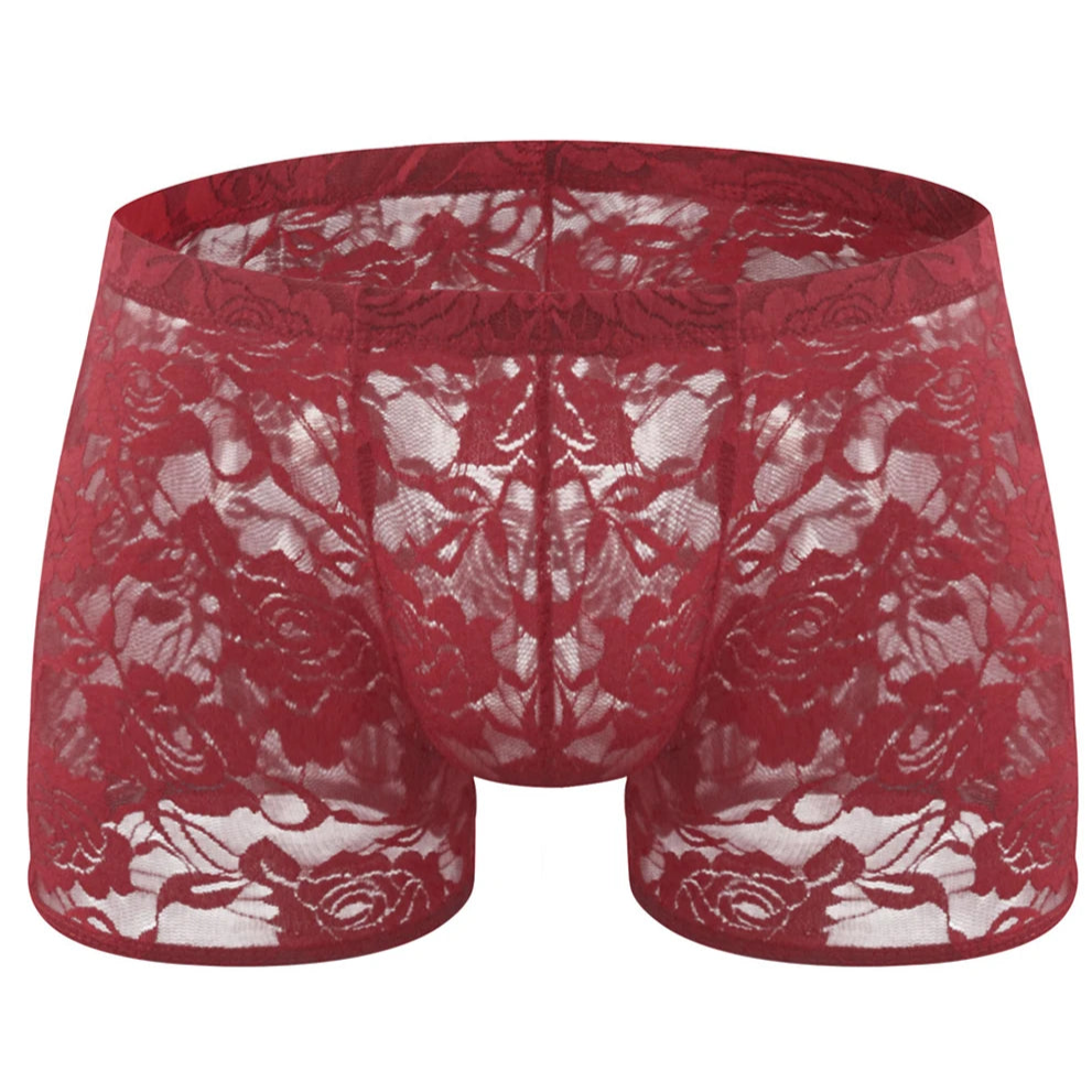 Wine red Men’s Floral Fetish Lace Boxers - pridevoyageshop.com - gay men’s thongs, boxers, briefs and jockstraps