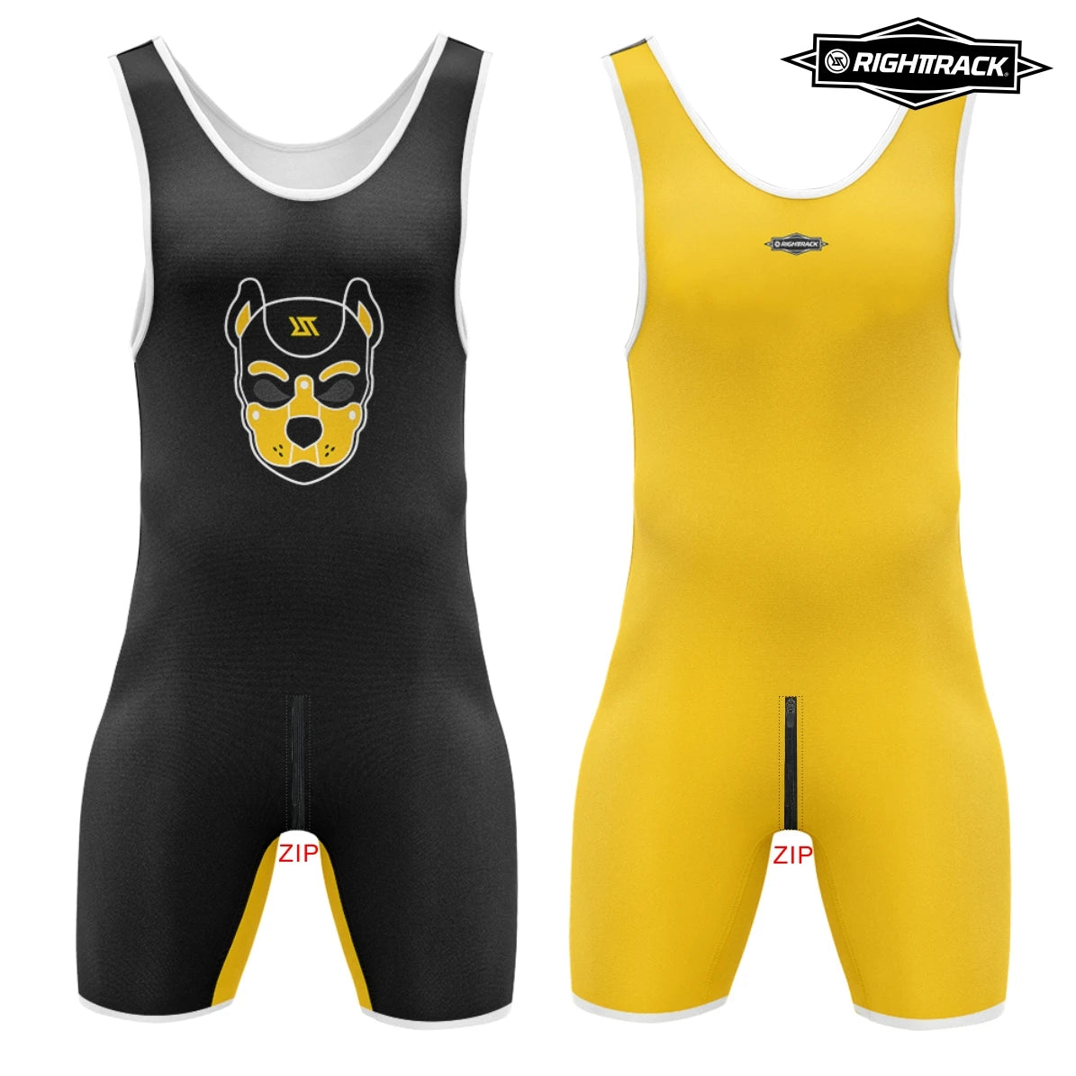 Yellow Alpha Puppy Zipper Wrestling Singlet from Pridevoyageshop