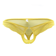 Yellow Men’s Lace Rendezvous Peephole Panties - pridevoyageshop.com - gay men’s thongs, boxers, briefs and jockstraps