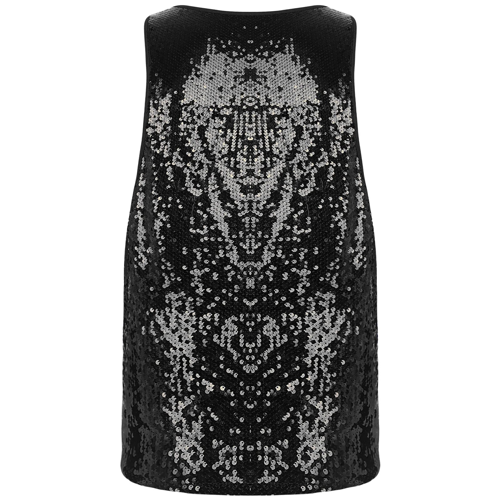 a flat lay of Black Bourbon Street Tease Deep Scoop Sequin Tank - pridevoyageshop.com - gay men's fashion, clubwear, party outfit
