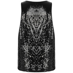 a flat lay of Black Bourbon Street Tease Deep Scoop Sequin Tank - pridevoyageshop.com - gay men's fashion, clubwear, party outfit
