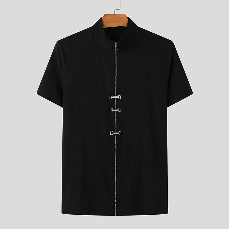 a flat lay of Black Castro Catwalk Zip Tee - pridevoyageshop.com - gay men's fashion, clubwear, party outfit
