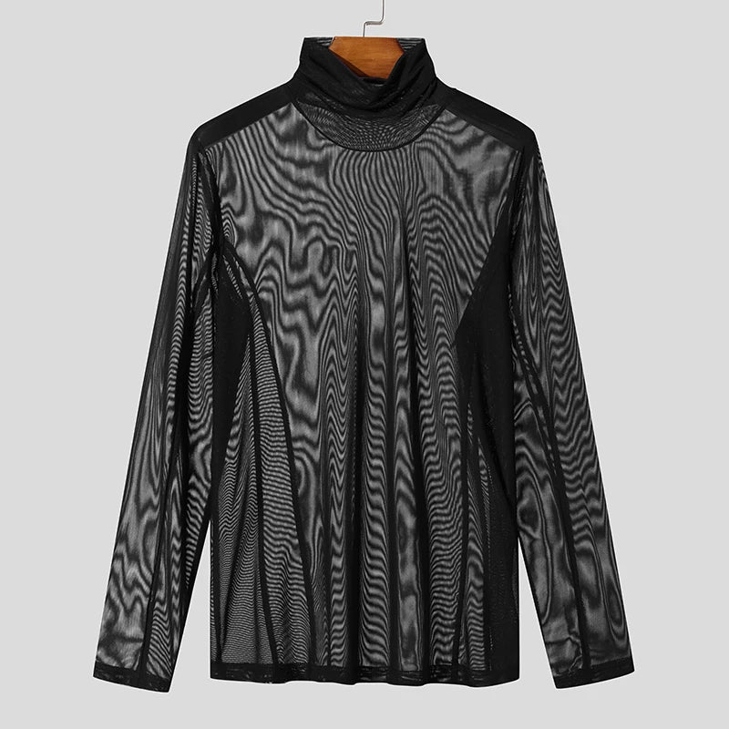 a flat lay of Black Censored Mesh Turtleneck - pridevoyageshop.com - gay men's fashion, clubwear, party outfit
