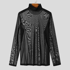 a flat lay of Black Censored Mesh Turtleneck - pridevoyageshop.com - gay men's fashion, clubwear, party outfit
