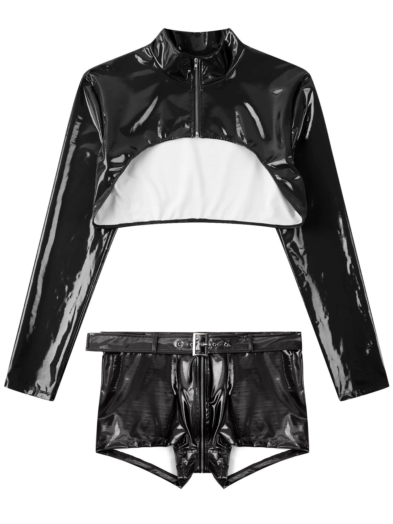 a flat lay of Black Cheer Captain Crotch-Zip Circuit Set - pridevoyageshop.com - gay men's fashion, clubwear, party outfit
