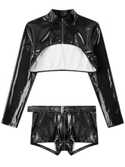 a flat lay of Black Cheer Captain Crotch-Zip Circuit Set - pridevoyageshop.com - gay men's fashion, clubwear, party outfit
