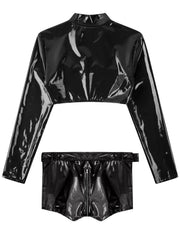 a flat lay of Black Cheer Captain Crotch-Zip Circuit Set - pridevoyageshop.com - gay men's fashion, clubwear, party outfit
