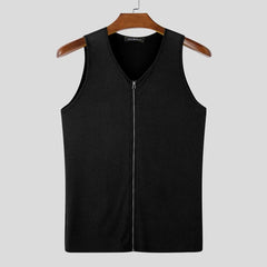 a flat lay of Black Door Unlocked Ribbed Zip Tank - pridevoyageshop.com - gay men's fashion, clubwear, party outfit
