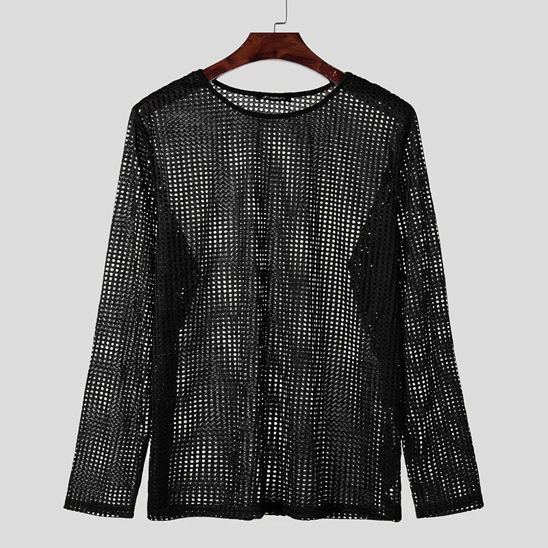 a flat lay of Black Hook Fishnet Long Sleeve Top - pridevoyageshop.com - gay men's fashion, clubwear, party outfit
