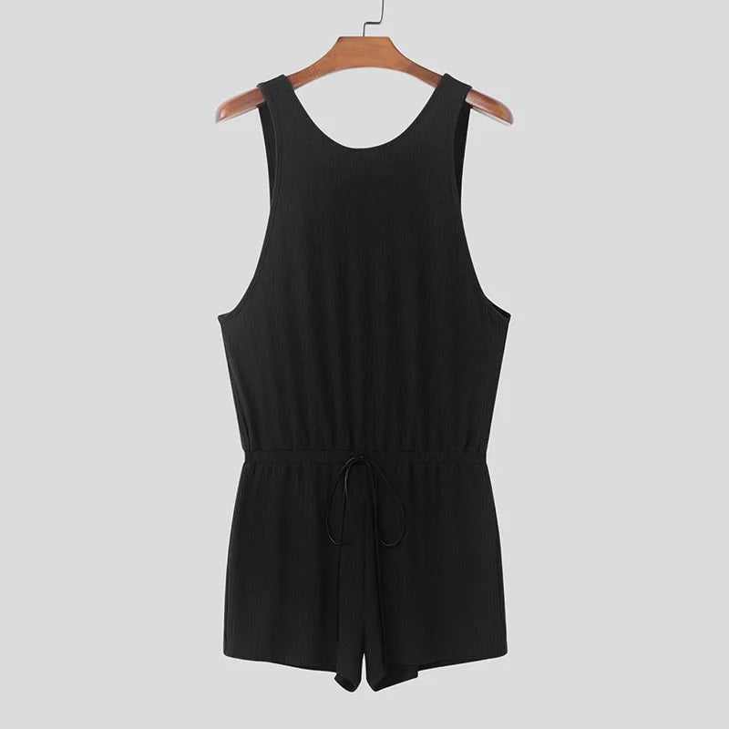 a flat lay of Black Late Checkout Ribbed Romper - pridevoyageshop.com - gay men's fashion, clubwear, party outfit
