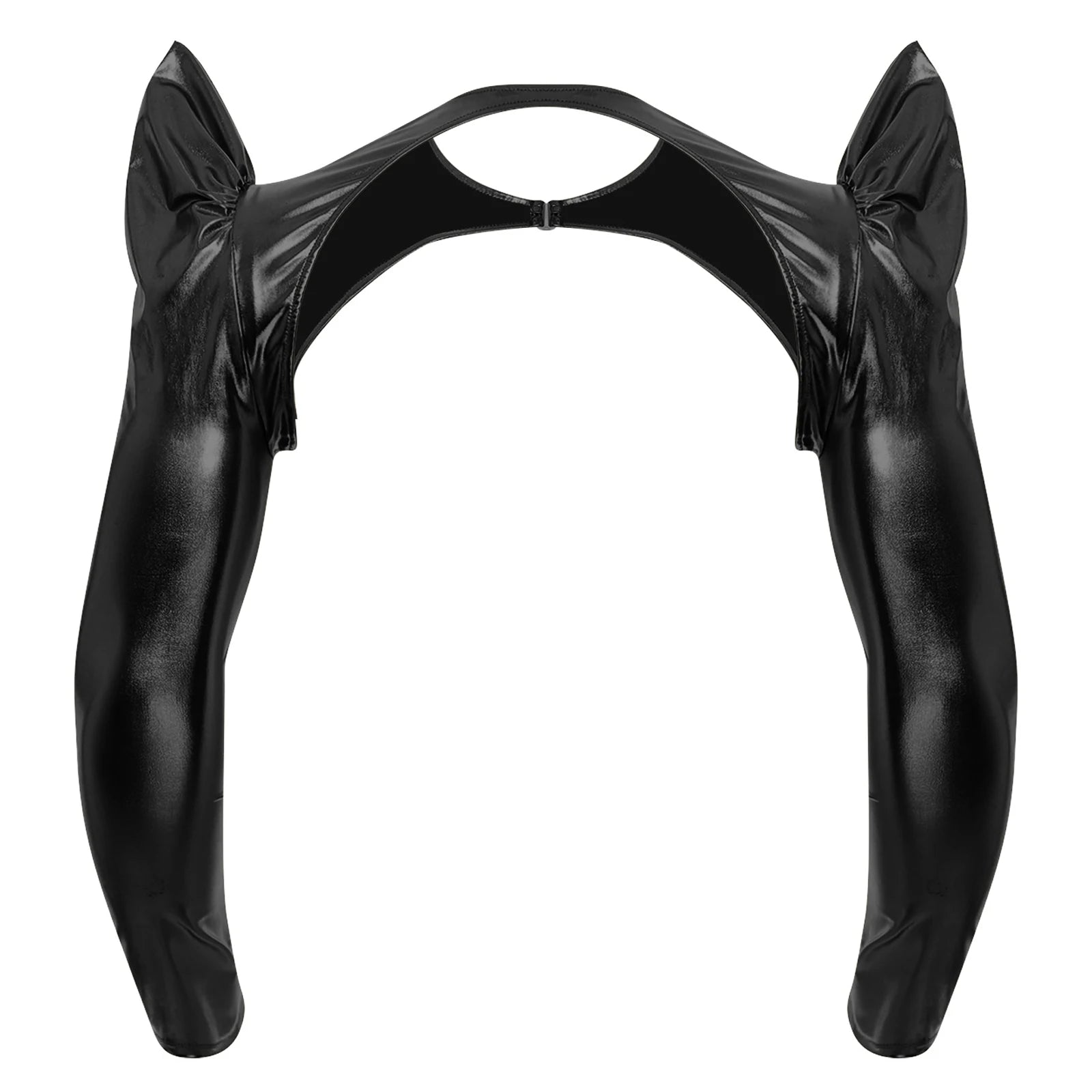 a flat lay of Black Pop Rocket Metallic Shiny Crop Top - pridevoyageshop.com - gay men's fashion, clubwear, party outfit
