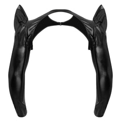 a flat lay of Black Pop Rocket Metallic Shiny Crop Top - pridevoyageshop.com - gay men's fashion, clubwear, party outfit
