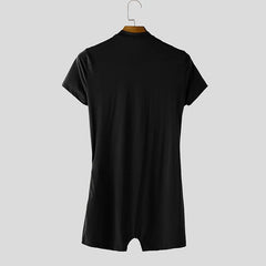 a flat lay of Black Ramrod V‑Zip Bodysuit - pridevoyageshop.com - gay men's lingerie, bodywear, fetish wear
