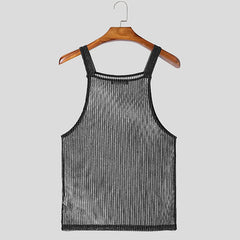 a flat lay of Black Sparkle Brat Mesh Tank - pridevoyageshop.com - gay men's fashion, clubwear, party outfit
