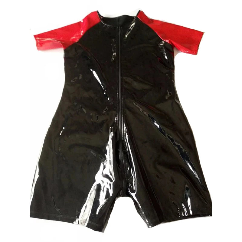 a flat lay of Black and Red The Control Wet Look Catsuit - pridevoyageshop.com - gay men's lingerie, bodywear, fetish wear

