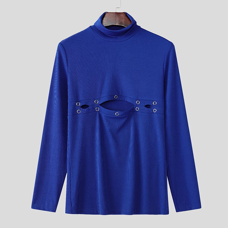 a flat lay of Blue Charli Cutout Turtleneck - pridevoyageshop.com - gay men's fashion, clubwear, party outfit
