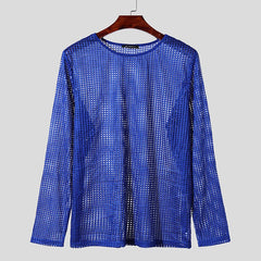 a flat lay of Blue Hook Fishnet Long Sleeve Top - pridevoyageshop.com - gay men's fashion, clubwear, party outfit
