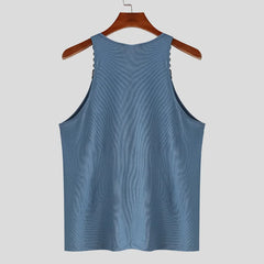 a flat lay of Blue Pull Me Closer Chain Strap Tank - pridevoyageshop.com - gay men's fashion, clubwear, party outfit
