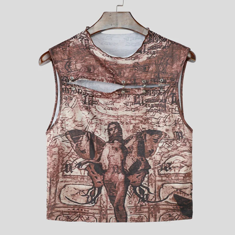 a flat lay of Brown Museum Boy Cutout Crop Tank - pridevoyageshop.com - gay men's fashion, clubwear, party outfit

