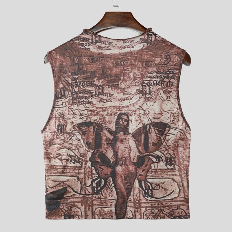 a flat lay of Brown Museum Boy Cutout Crop Tank - pridevoyageshop.com - gay men's fashion, clubwear, party outfit

