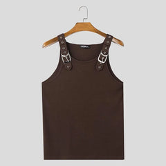 a flat lay of Brown Warehouse Code Harness Top - pridevoyageshop.com - gay men's harness, fetish gear, rave outfit
