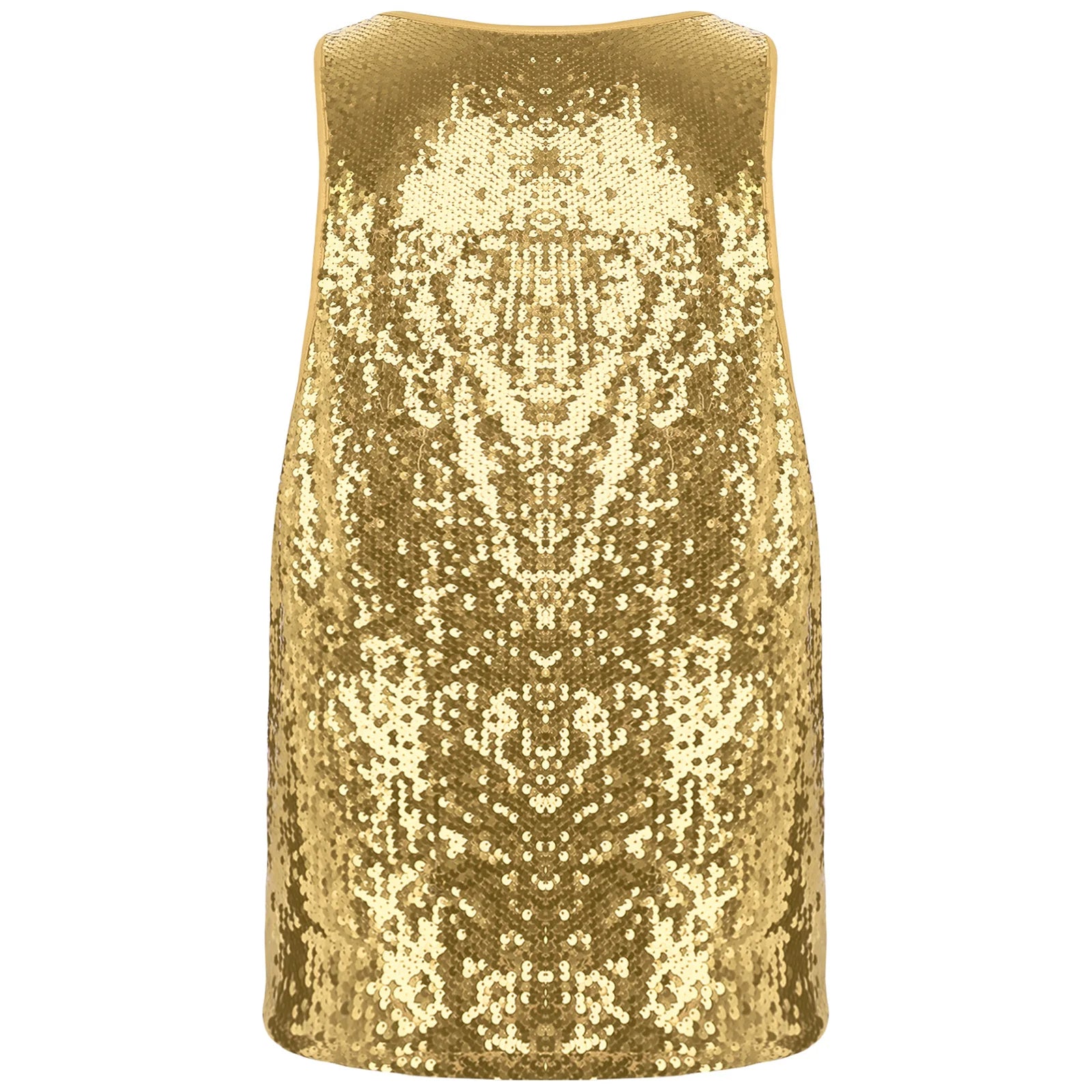 a flat lay of Gold Bourbon Street Tease Deep Scoop Sequin Tank - pridevoyageshop.com - gay men's fashion, clubwear, party outfit
